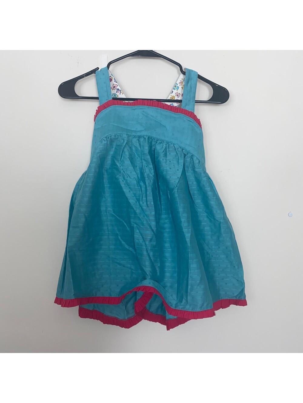 Matilda Jane Girls Teal & Pink Ruffle Strap Dress Floral Lined Size 12 Boutique